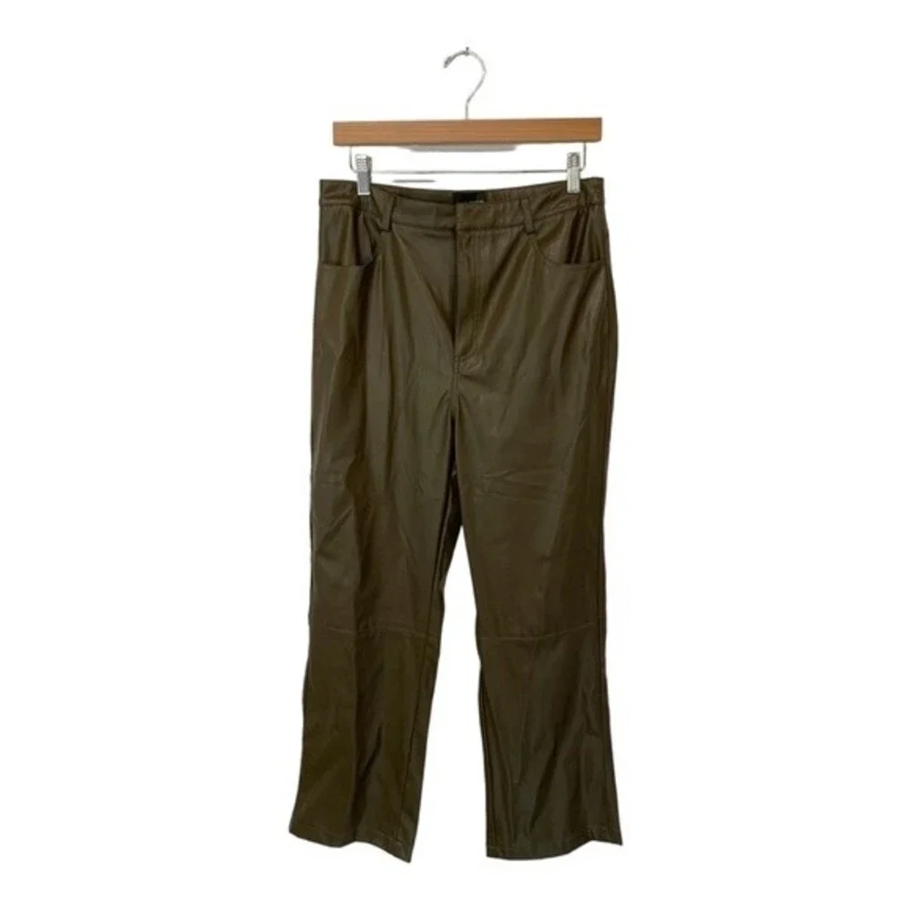 NWT LUCY PARIS‎ | Faux Leather Flat Front Crop Olive Green Pants M